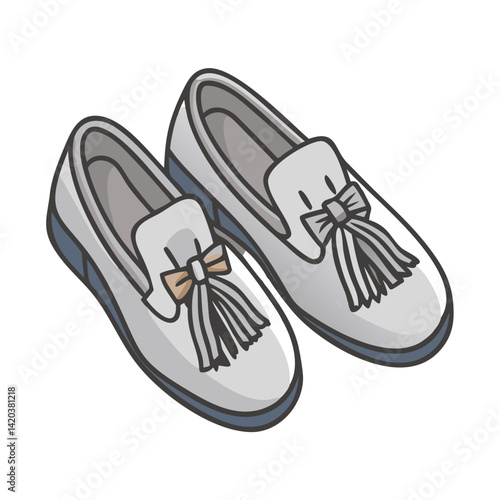 Elegant white tassel loafers, fashion footwear illustration art