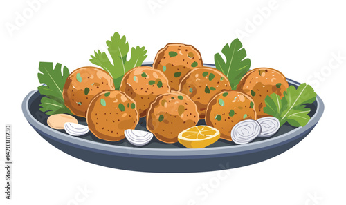 Falafel Platter Ball Food Appetizer - Vector Illustration