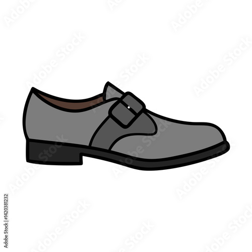 Grey Monk Strap Shoe Illustration on Black Background