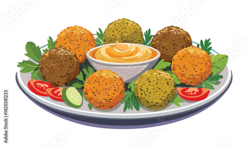 Falafel Platter Ball Food Appetizer - Vector Illustration