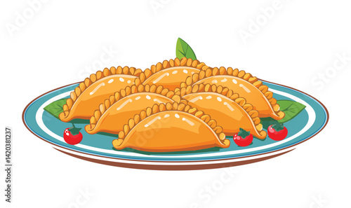 Empanadas Platter Pastel Appetizer Food - Vector Illustration