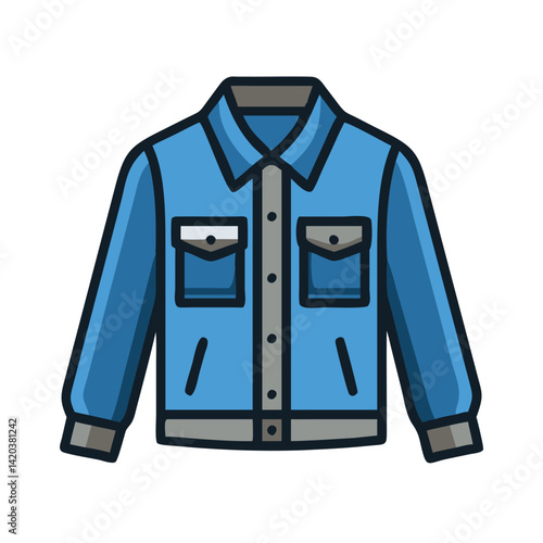 Blue Denim Jacket Icon Illustration with Button Detail