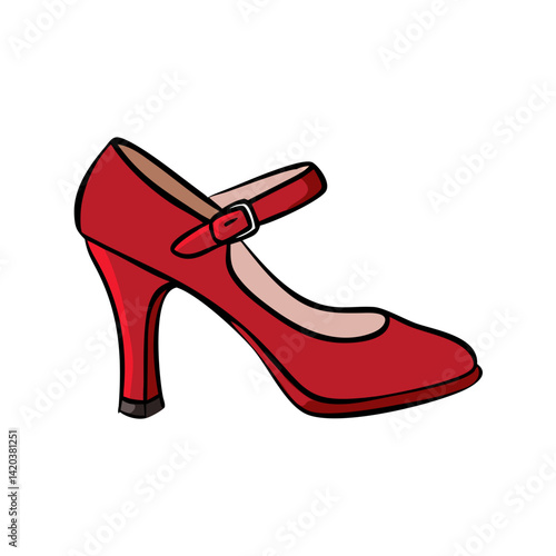 Elegant red Mary Jane heel shoe on black background