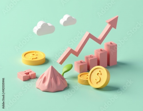 Obraz na płótnie 3D Render of Growing Business Investment and Financial Growth Concept w salonie