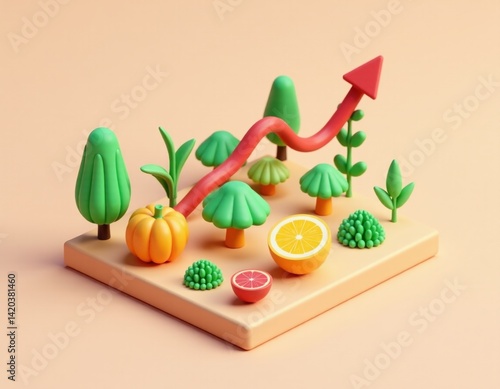 Obraz na płótnie 3D Render of Growing Organic Food with Upward Trend Arrow w salonie