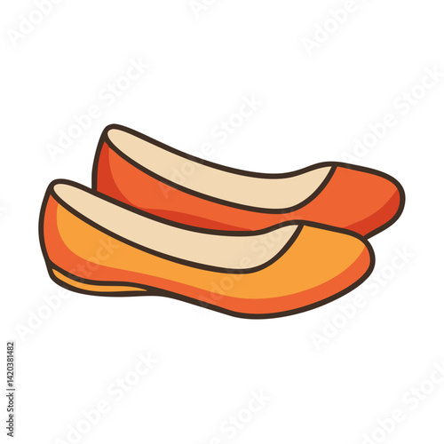 Elegant Cartoon Style Orange Ballet Flats Isolated Illustration