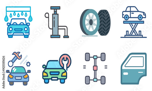 "Car Service and Maintenance Linear Color Icon Set"