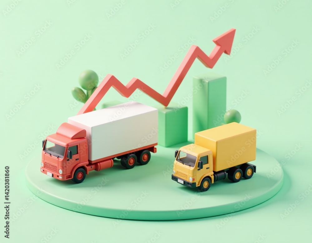 Upward Trend in Logistics Delivery Trucks and Growth Graph