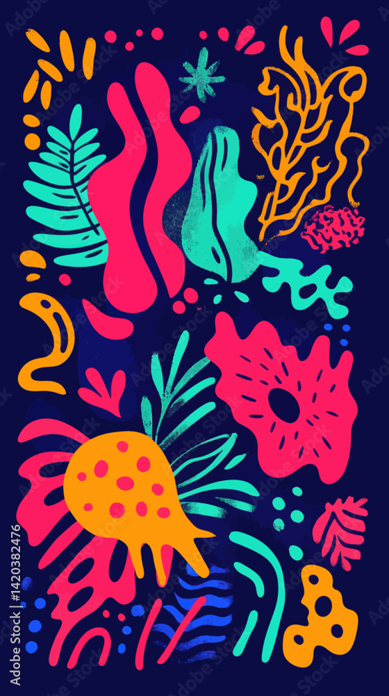 Retro Neon Happy Wonderful Day T-Shirt Design with Abstract Floral Elements Retro Neon Happy Wonderful Day T-Shirt Design with Abstract Floral Elements