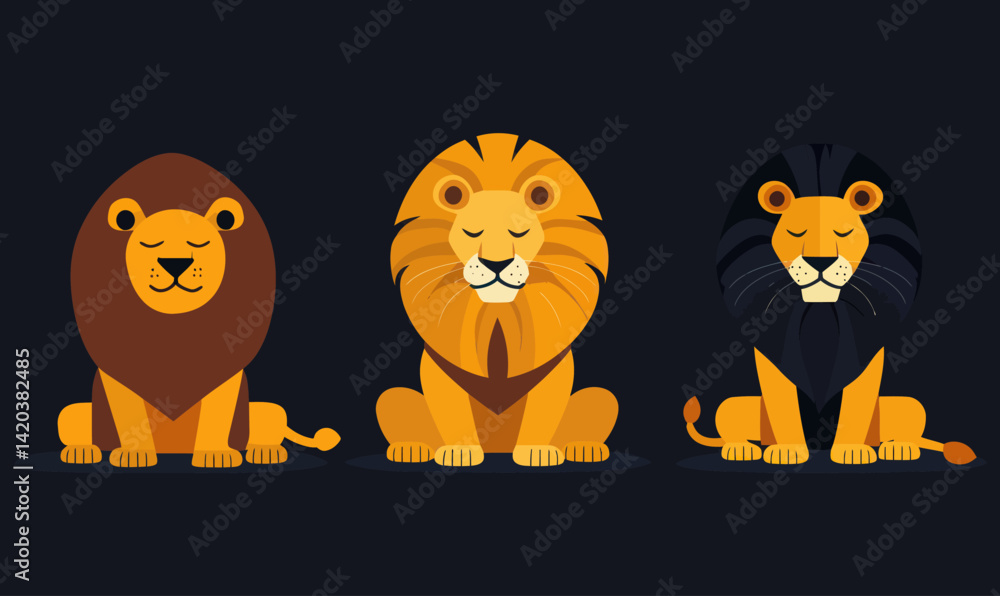 Minimalist Lion Set Vector Illustration in Flat SVG Style for Design Projects Minimalist Lion Set Vector Illustration in Flat SVG Style for Design Projects