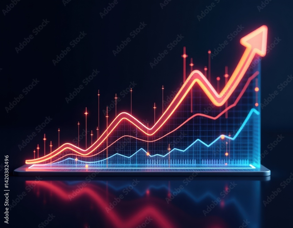 Neon Stock Market Graph on Tablet - Digital Growth and Investment