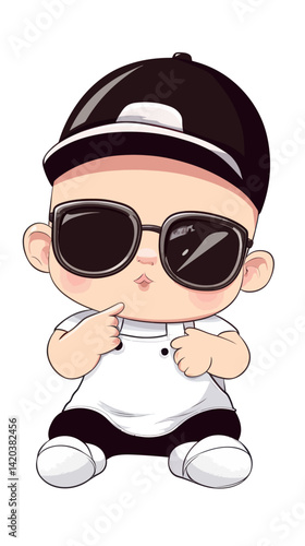 Stylish Toddler Boss Baby with Sunglasses and Cap in Minimalist Vector Style