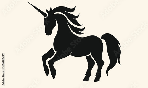 Elegant Unicorn Silhouette in Minimalist Style Vector Art for Fantasy Themes