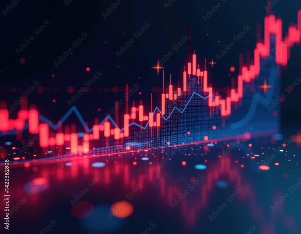 Abstract Stock Market Graph, Financial Data Visualization, Red and Blue Candlestick Chart