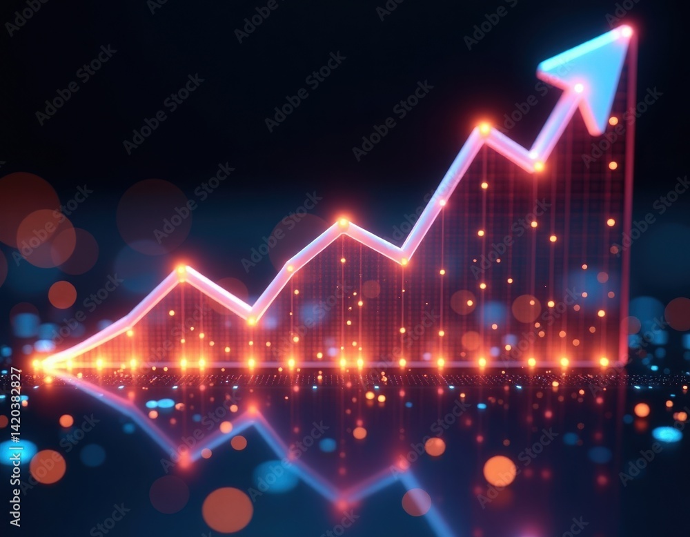 Glowing Arrow Upward Graph - Stock Market Growth, Success, and Progress Concept