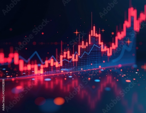 Obraz na płótnie Abstract Stock Market Graph, Financial Data Visualization, Red and Blue Candlestick Chart w salonie