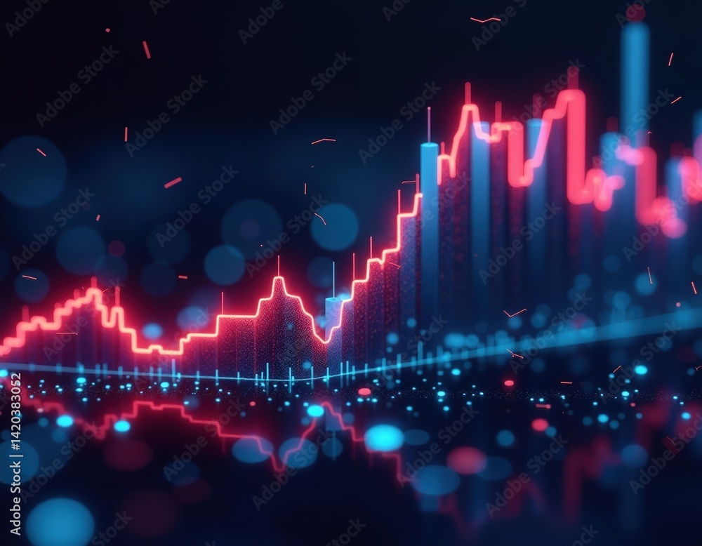 Abstract Neon Stock Market Graph, Financial Data Visualization, Investment Growth Chart