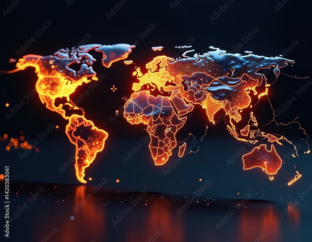 Glowing World Map Global Network Connection, Digital Technology Background