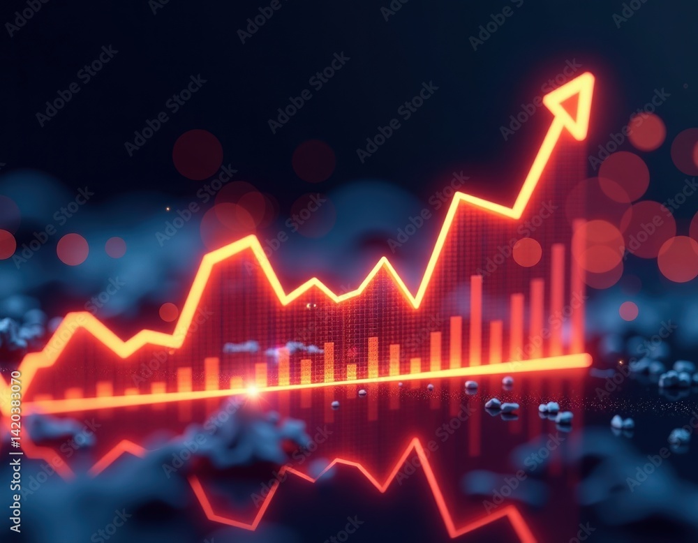 Glowing Red Stock Market Graph Showing Growth and Success