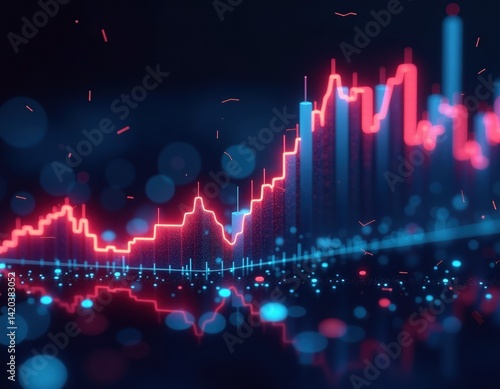 Obraz na płótnie Abstract Neon Stock Market Graph, Financial Data Visualization, Investment Growth Chart w salonie