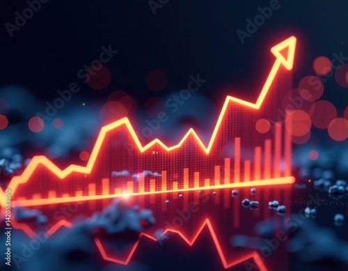 Obraz na płótnie Glowing Red Stock Market Graph Showing Growth and Success w salonie