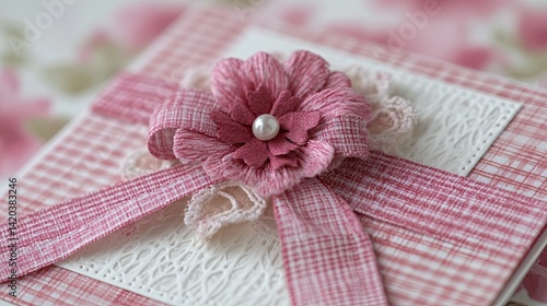 Elegant Pink Flower on Minimalist White Card Background