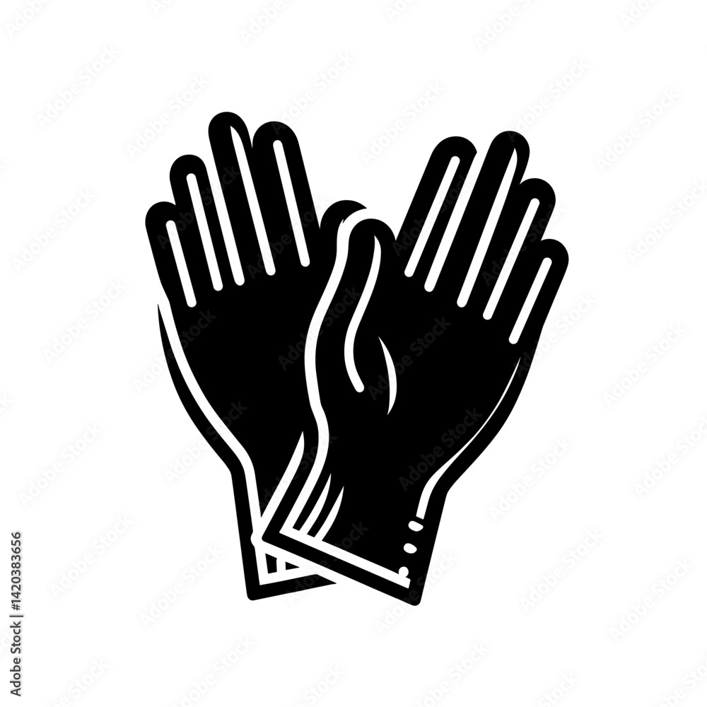 Obraz premium Rubber gloves illustration in black and white design on a transparent background