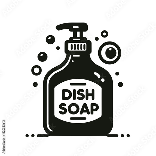Dish Soap Bottle with Bubbles in Minimalistic Style  on a transparent background