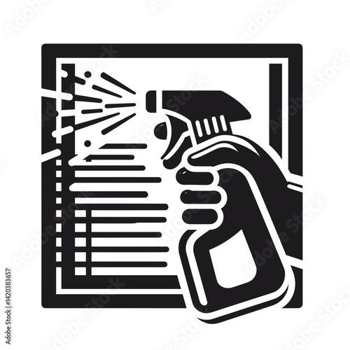 Cleaning spray bottle in action against a window  on a transparent background