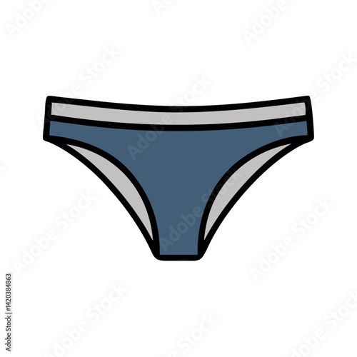 Blue bikini panties illustration with gray trim on black