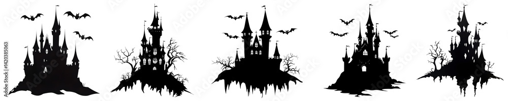 Obraz premium Set of silhouette of Halloween castle