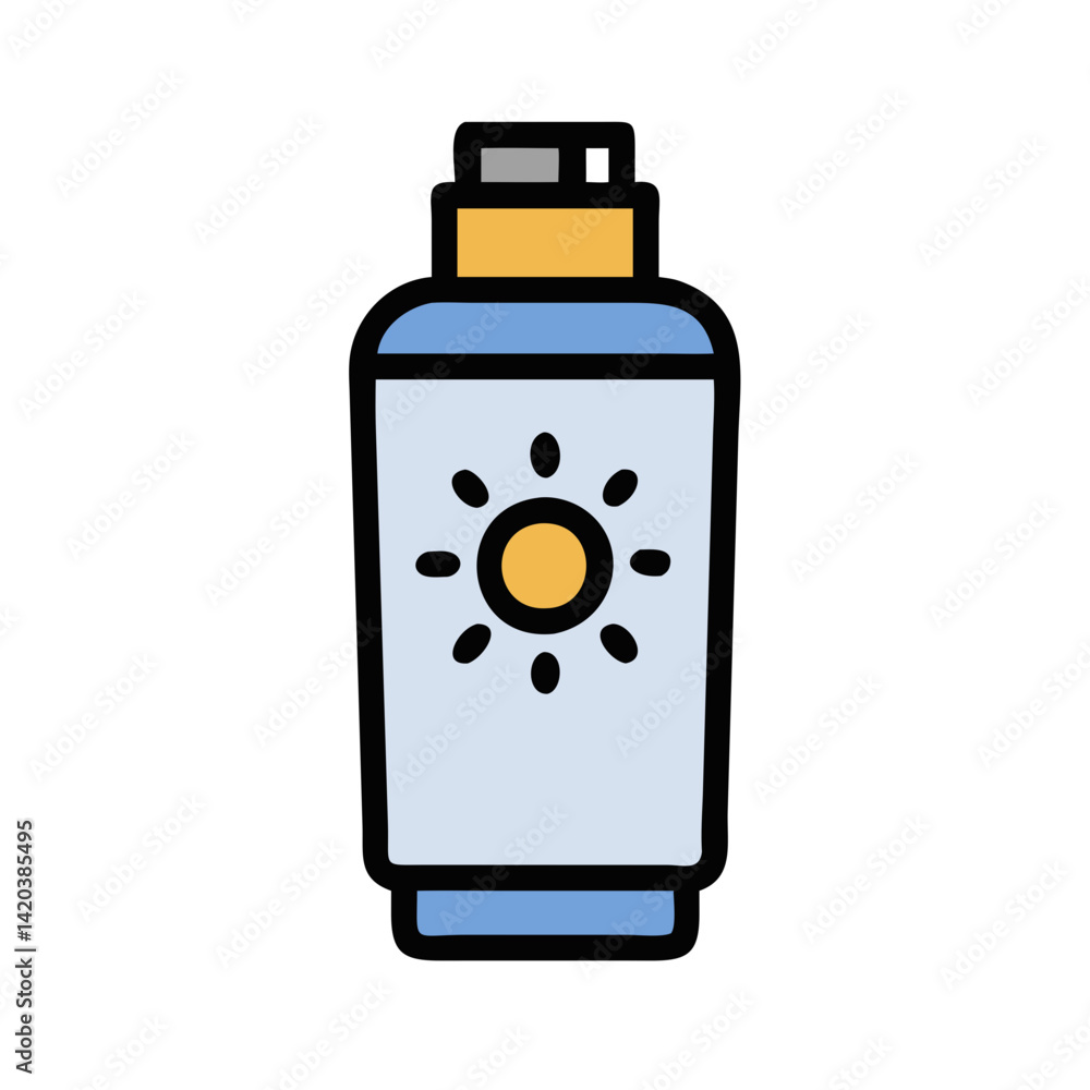 Sunscreen bottle cartoon icon for summer sun protection Sunscreen bottle cartoon icon for summer sun protection