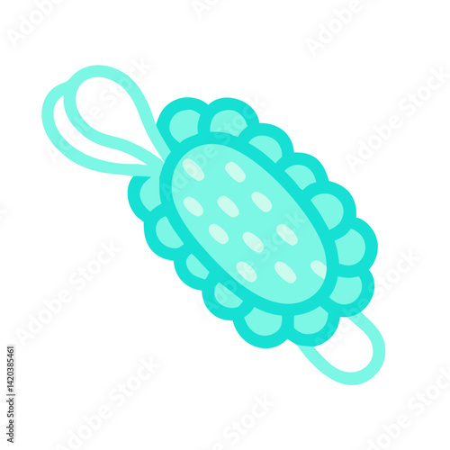 Cartoon style teal loofah sponge illustration on black background