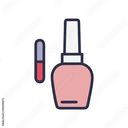 Nail polish bottle and applicator icon illustration