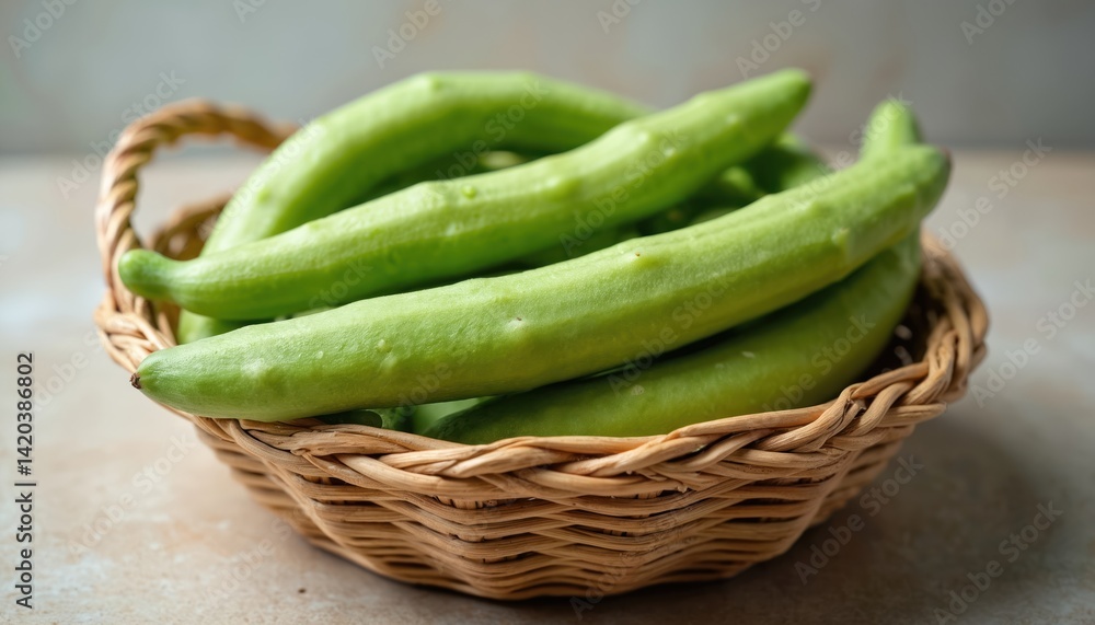Fresh green ladyfingers, okra vegetables in basket. Healthy raw ingredients for cooking. Vegetarian diet, organic produce. Food photography, healthy eating concept. Fresh green ladyfingers, okra vegetables in basket. Healthy raw ingredients for cooking. Vegetarian diet, organic produce. Food photography, healthy eating concept.