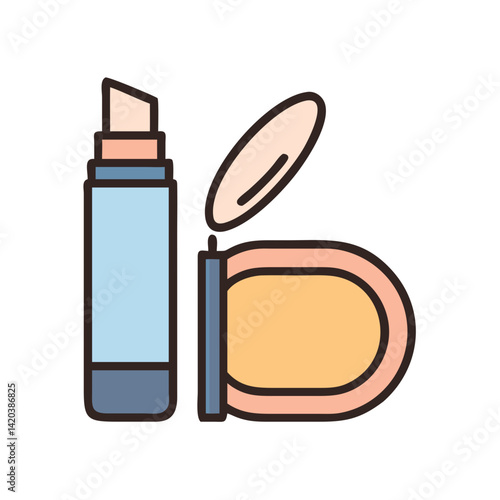 Pastel highlighter and compact powder, vector illustration design