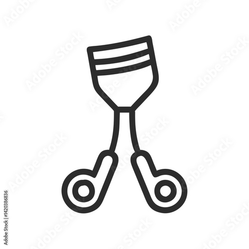 Eyelash curler outline icon on black background