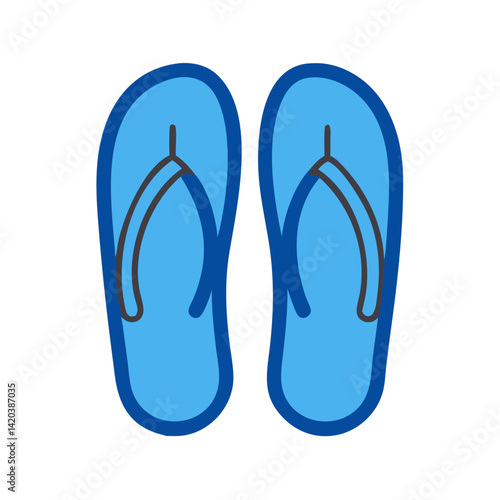Pair of blue flip flops on black background
