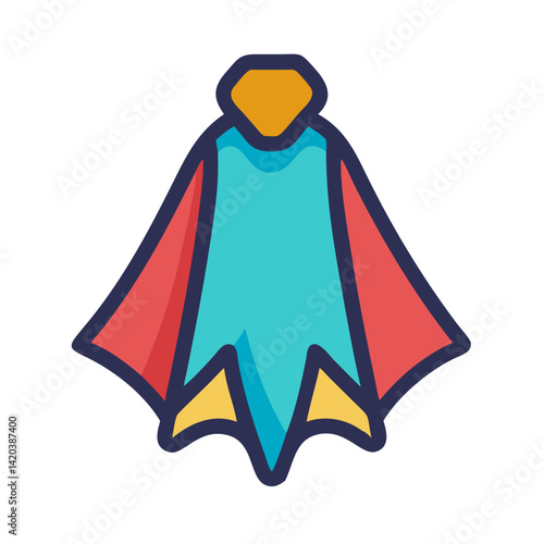 Superhero cape icon in bright color cartoon design