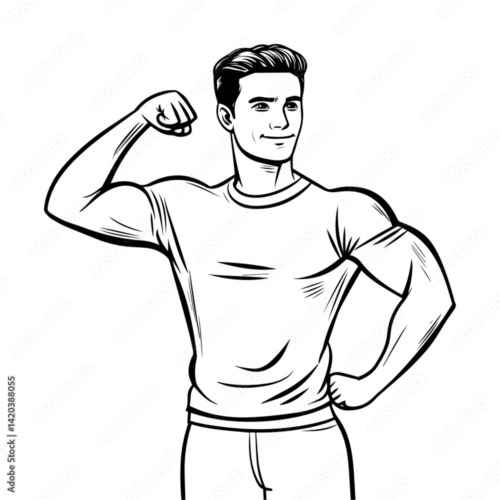 Fototapeta premium a young man flexing his biceps in a confident pose