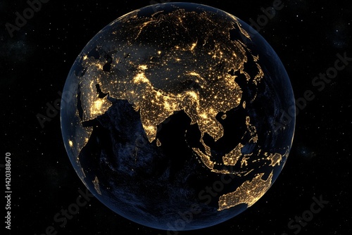 Earth at night, illuminated cities