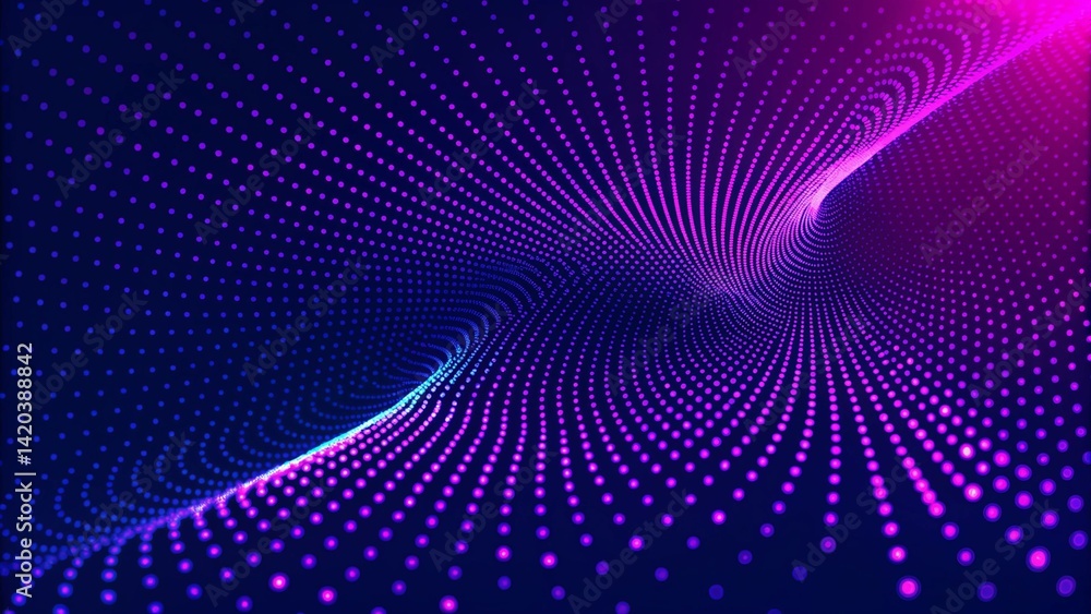 Particle stream. Purple background with many glowing particles. Information technology background. 3d rendering. Futuristic digital motion trail effect in cyberspace with glowing elements Particle stream. Purple background with many glowing particles. Information technology background. 3d rendering. Futuristic digital motion trail effect in cyberspace with glowing elements