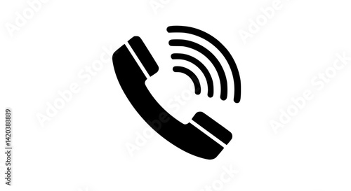 black and white icon of phone receiver and sound signals