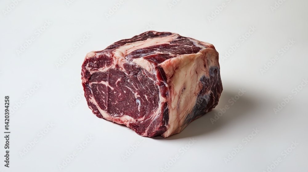 Fototapeta premium Premium Wagyu Ribeye: Indulgent Marbled Beef with Rich Fatty Brilliance, Perfectly Uncooked for Culinary Masterpieces