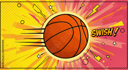 An image of a basketball ball with the word swsh on it...