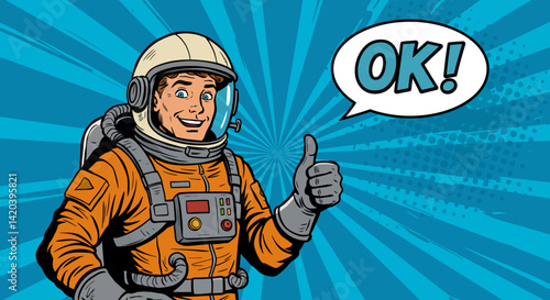 An image of a man in astronaut suit giving thumbs up...