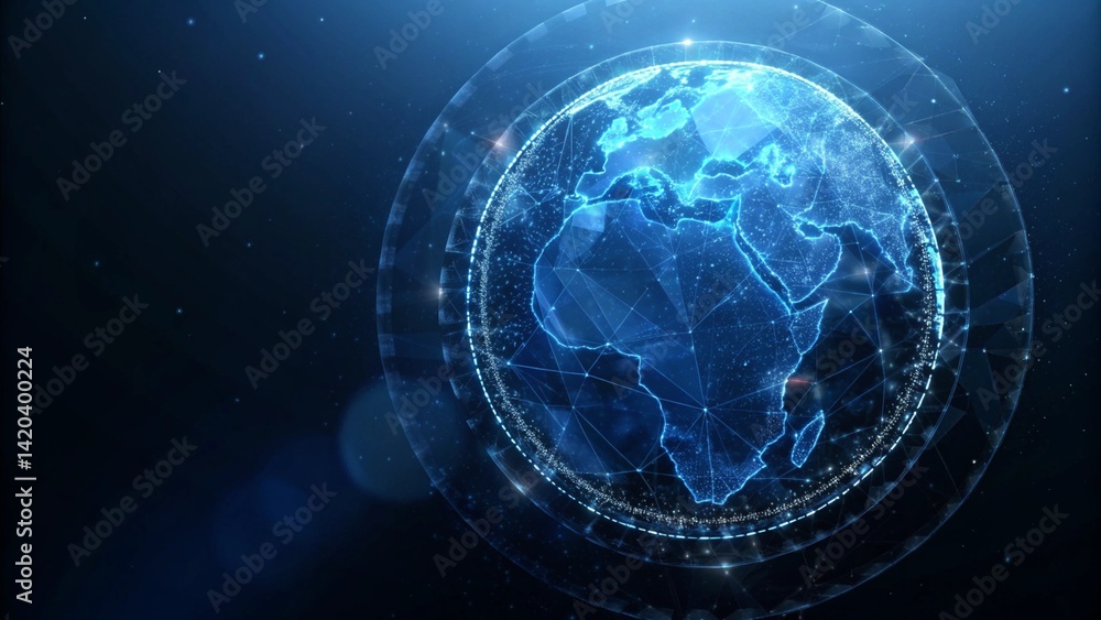 Abstract polygonal planet earth with hologram on dark blue background, digital globe wireframe technology concept future world map visualization data network connection virtual display Abstract polygonal planet earth with hologram on dark blue background, digital globe wireframe technology concept future world map visualization data network connection virtual display