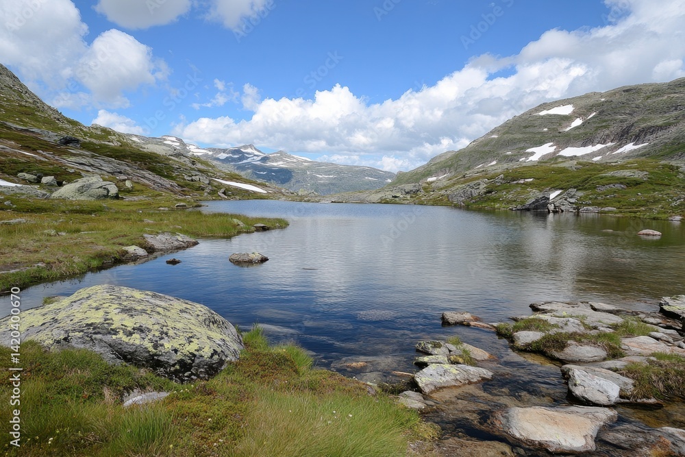 Fototapeta premium Trolltunga Adventure: Hiking through Norway's Stunning Countryside in Summer