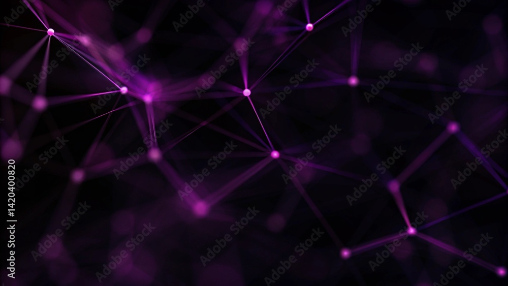 Abstract purple background with connecting dots and lines. Structure and communication. Plexus effect. Abstract science geometrical network background. Digital connection mesh visualization. Abstract purple background with connecting dots and lines. Structure and communication. Plexus effect. Abstract science geometrical network background. Digital connection mesh visualization.