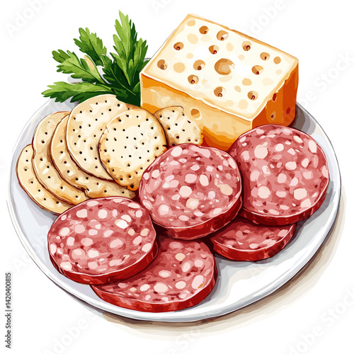 Garlic Ring Bologna with Cheese, Crackers and Herbs